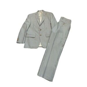Ralph Lauren LRL Men’s 2 Piece Blue Striped Suit Polyester Seersucker